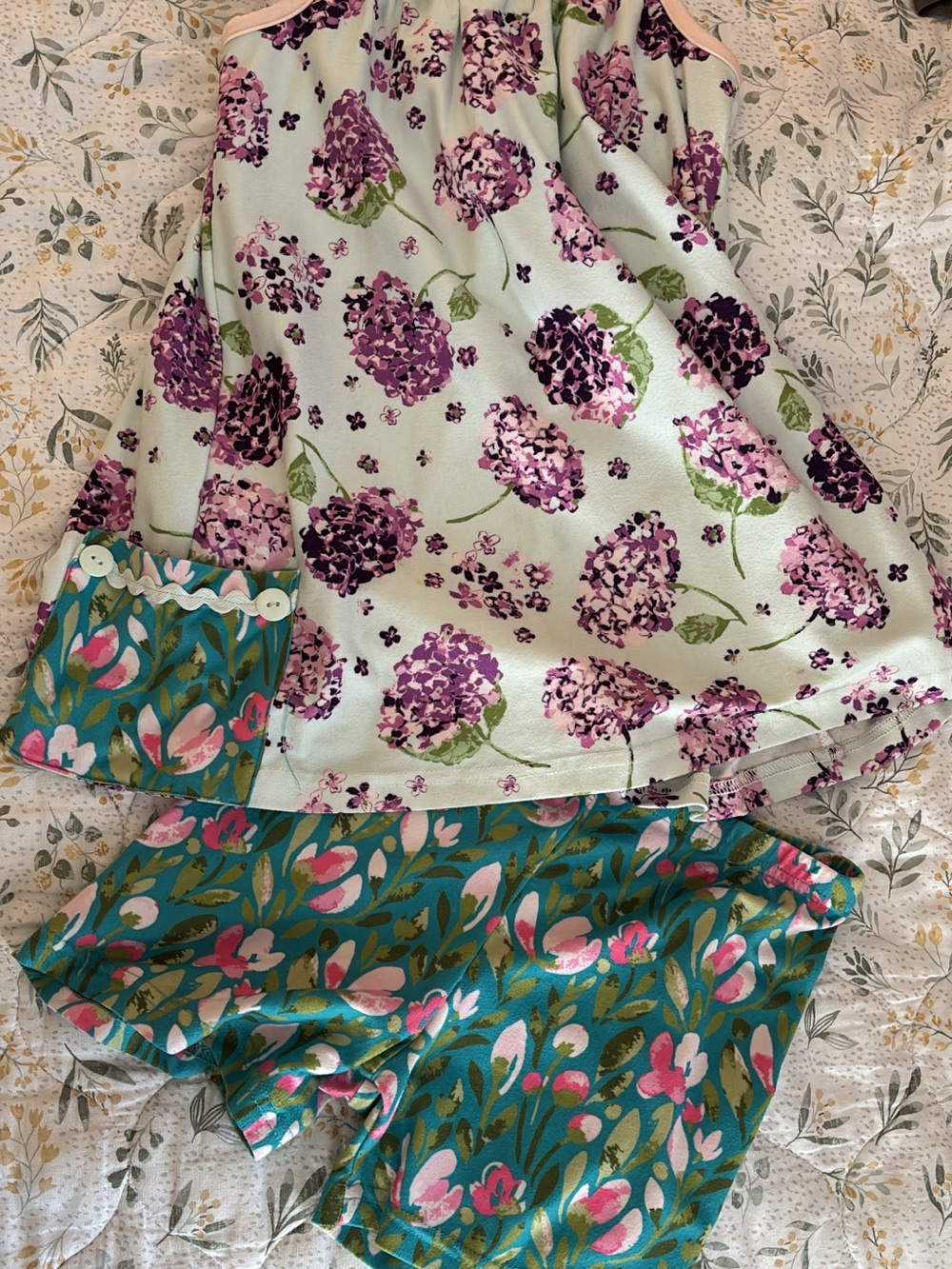 SweetHoney Mint and Teal Floral Pajama Set with Purple Blooms
